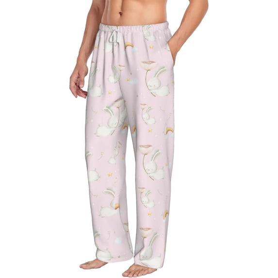 Goofa Rainboe And Rabbit Printed Soft Pajama Pants for Men, Wide Leg Comfy Casual Lounge Yoga Pants-XX-Large