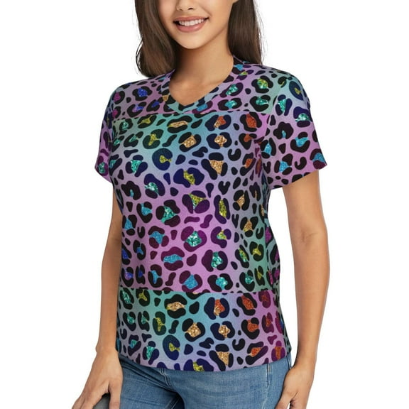 Goofa Rainbow Animal Skin Pattern Women's Slim-Fit Short-Sleeve V-Neck T-Shirt,Classic-Fit Short-Sleeve V-Neck T-Shirt-Large
