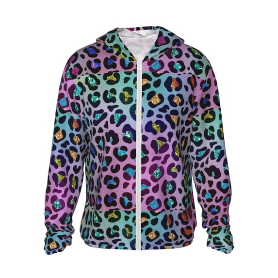Goofa Rainbow Animal Skin Printed Women's UPF 50+ Sun Protection Hoodie Jacket Lightweight Long Sleeve Sun Shirt for Women with Pocket Hiking Outdoor-Large
