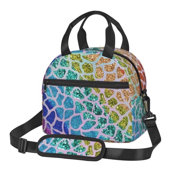 Goofa Rainbow Glitter Pattern Lunch Bag ,Insulated Lunch Box, Small Leakproof Cooler Food Lunch Containers Reusable High Capacity Lunch Tote Bags