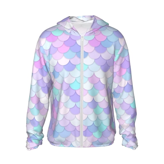 Goofa Rainbow Scales Printed Women's UPF 50+ Sun Protection Hoodie Jacket Lightweight Long Sleeve Sun Shirt for Women with Pocket Hiking Outdoor-Small