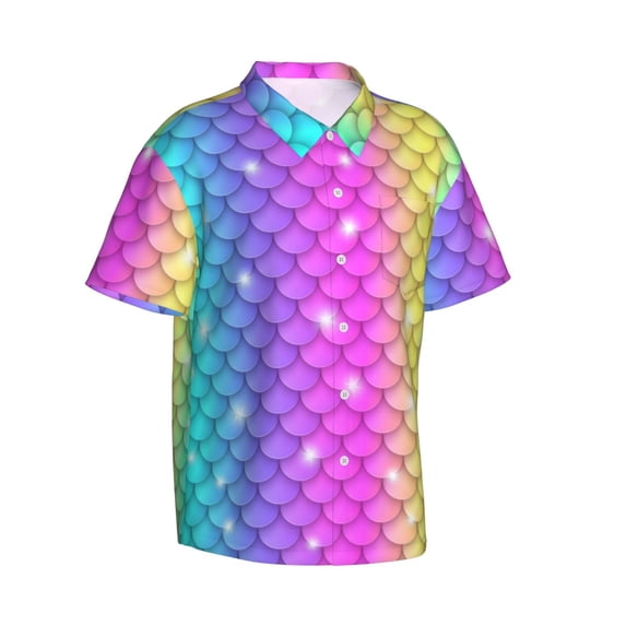 Goofa Rainbow Scales2 Hawaiian Shirt for Men, Unisex Summer Beach Casual Short Sleeve Button Down Shirts,Aloha Tropical Floral print shirt-Medium
