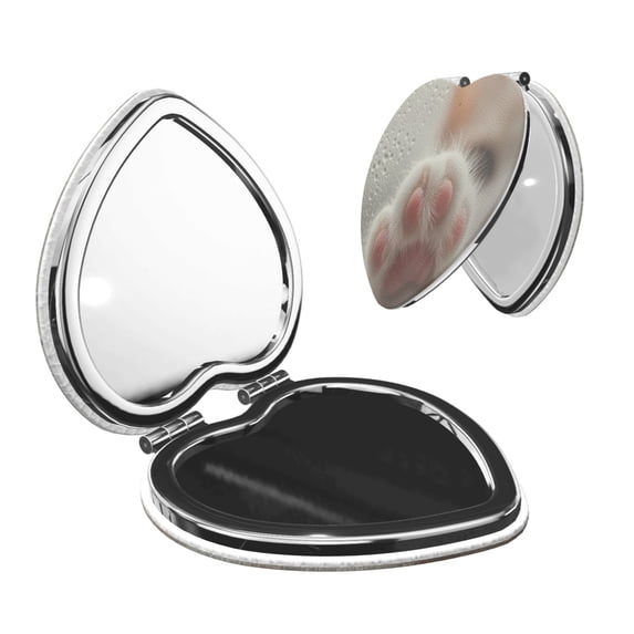 Goofa Raindrop Kitten Paw Pattern Pocket Mirror, Portable Makeup Mirror,Travel Makeup Mirror,Dual-Sided Compact Mirror,Gift Makeup Mirror-Heart Shape