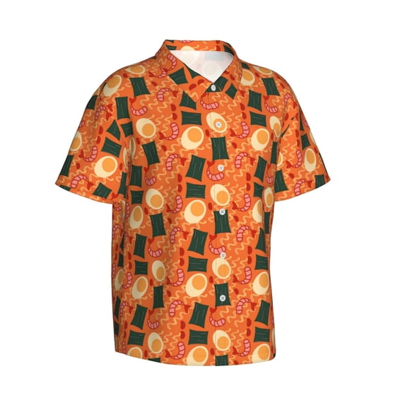 Goofa Ramen Noodle Soup Hawaiian Shirt for Men, Unisex Summer Beach Casual Short Sleeve Button Down Shirts,Aloha Tropical Floral print shirt-Medium