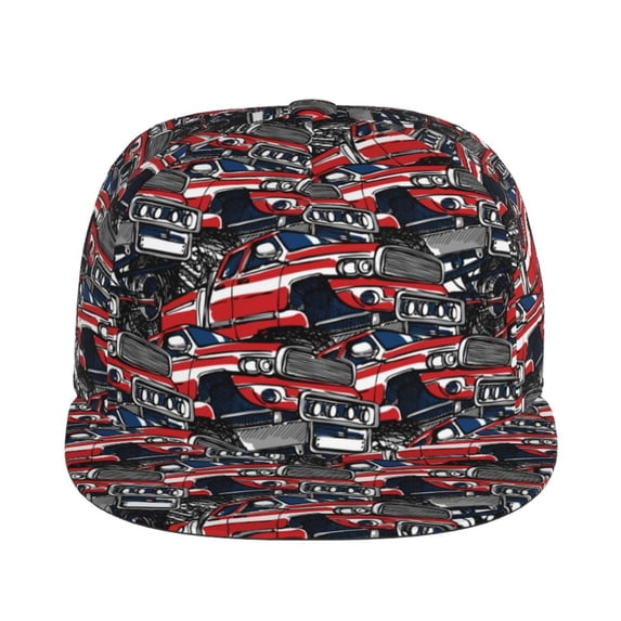 Goofa Red And Blue Cars Printed Men's Baseball Cap,Straight Brim Hat,Golf Dad Hat,Versatile Style,Sun Protection Cap,Travel Hat