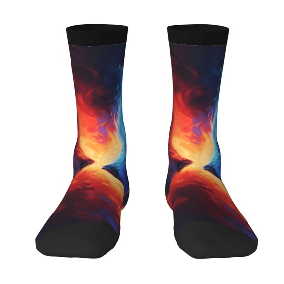Goofa Red And Blue Fire Wolf Printed Men's Crew Socks, Soft Durable Breathable Moisture-Wicking with Odor Control Cotton socks