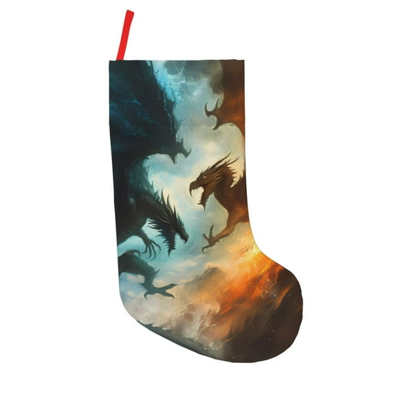 Goofa Red And Blue Flame Wave Dragon for Christmas Stockings, 18inch Xmas Hanging Stocking Decorations for Christmas Party Family Decor