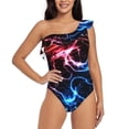 thumbnail image 1 of Goofa Red And Blue Lightning Pattern Women's One Piece Swimsuits Tummy Control Bathing Suits Asymmetric One Shoulder Swimwear-Medium, 1 of 6