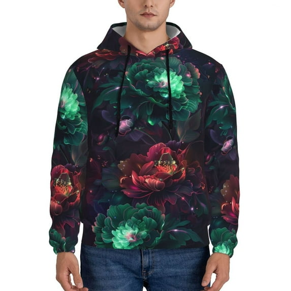 Goofa Red And Green Carnation for Men's Hooded Sweatshirt - Lightweight Pullover Hoodie with Kangaroo Pocket, Perfect for Everyday Wear-Small