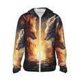 thumbnail image 1 of Goofa Red And White Flame Fox Printed Women's UPF 50+ Sun Protection Hoodie Jacket Lightweight Long Sleeve Sun Shirt for Women with Pocket Hiking Outdoor-Small, 1 of 9