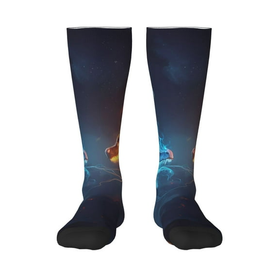 Goofa Red And Blue Fire Dragon C Pattern Adult Stockings, Color-Block Knee High Socks, Comfortable and Breathable, Soft and Stretchable, Sports, and Decoration