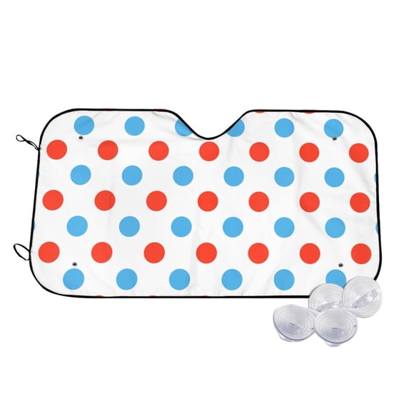 Goofa Red Blue Polka Dots Printed Car Windshield Sunshade,Foldable Reflective Sun Visor,UV Protection Heat Blocker Sunshade,Car Cooling Accessory-