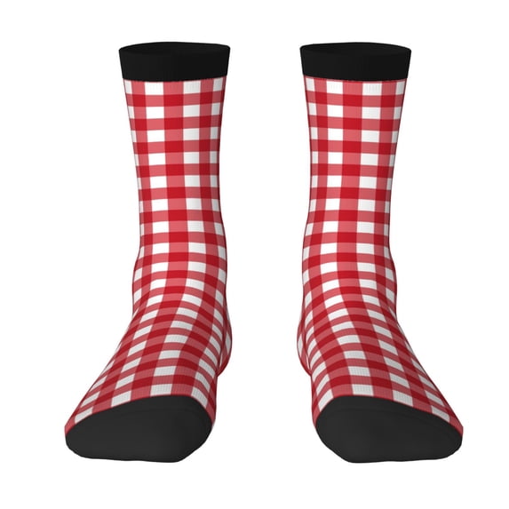 Goofa Red Checkboard Printed Men's Crew Socks, Soft Durable Breathable Moisture-Wicking with Odor Control Cotton socks