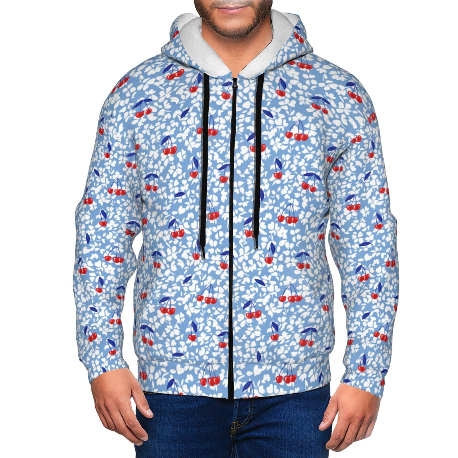 Cherry Print Zip Up Hoodie main image 1