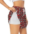 thumbnail image 1 of Goofa Red Floral Printed Women 2 in 1 Running Shorts,Quick Dry Athletic Workout Shorts,High Waisted Athletic Shorts with Liner Pockets-Small, 1 of 9