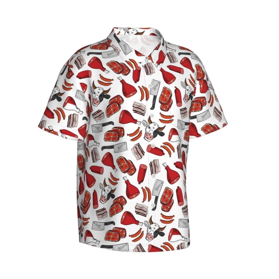 Goofa Red Food Hawaiian Shirt for Men, Unisex Summer Beach Casual Short Sleeve Button Down Shirts,Aloha Tropical Floral print shirt-3X-Large