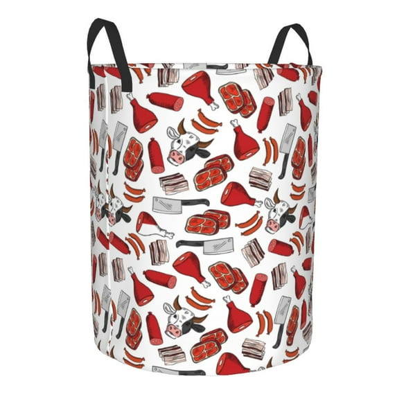 Goofa Red Food Printed Circular Hamper,Laundry Basket with Handles,Storage Baskets Foldable,Large Capacity Laundry Hamper-Small