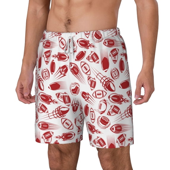 Goofa Red Football Printed Men's Swim Trunks Board Shorts Quick Dry Mens Swimming Trunks with Compression Liner,Breathable Fit Hawaii Beach Shorts-Small