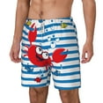 thumbnail image 1 of Goofa Red Funny Crab on Blue Stripe Printed Men's Swim Trunks Board Shorts Quick Dry Mens Swimming Trunks with Compression Liner,Breathable Fit Hawaii Beach Shorts-Large, 1 of 9