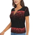 thumbnail image 1 of Goofa Red Glitter1 Pattern Womens Deep V Neck Low Cut Tops Casual Summer Short Sleeve Ribbed Knit T-Shirts-Small, 1 of 1