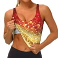 thumbnail image 1 of Goofa Red Gold Glitter Printed Sports Bras for Women, High Impact Running Bra Workout Crop Tank Tops Longline Sports Bra Push up-Small, 1 of 9