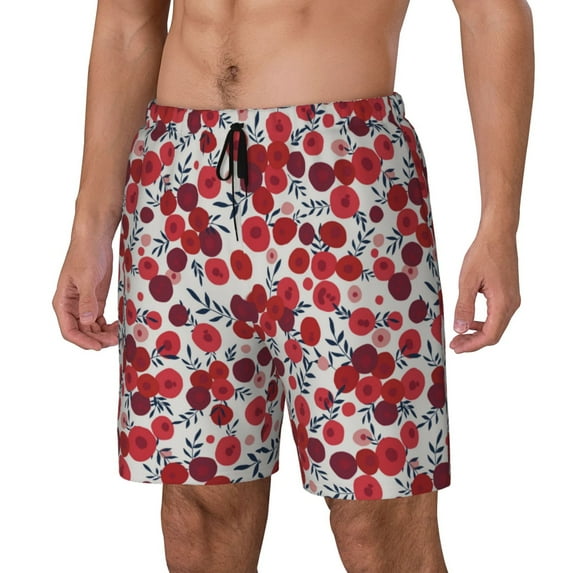 Goofa Red Hawthorn Printed Men's Swim Trunks Board Shorts Quick Dry Mens Swimming Trunks with Compression Liner,Breathable Fit Hawaii Beach Shorts-Medium