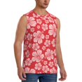 thumbnail image 1 of Goofa Red Hibiscus Flower Printed Men's Sleeveless T-Shirt - Athletic Gym Workout Tank Top for Men - Moisture-Wicking, UPF 30+ Quick-Dry Muscle Tee-Small, 1 of 8