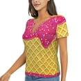 thumbnail image 1 of Goofa Red Ice Cream Pattern Womens Deep V Neck Low Cut Tops Casual Summer Short Sleeve Ribbed Knit T-Shirts-Large, 1 of 5