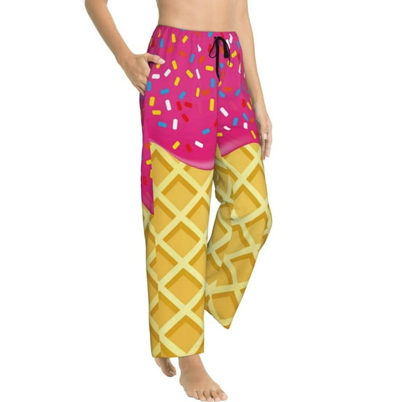 Goofa Red Ice Cream Printed Soft Pajama Pants for Women, Wide Leg Comfy Casual Lounge Yoga Pants-Small