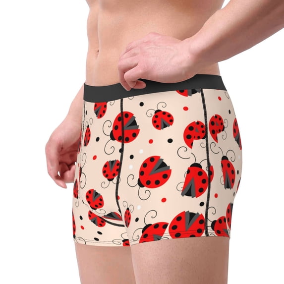 Goofa Red Ladybug Printed Men's Boxer Briefs Underwear, Moisture-Wicking Underwear, Trunk,Soft and Breathable Cotton Underwear-X-Large