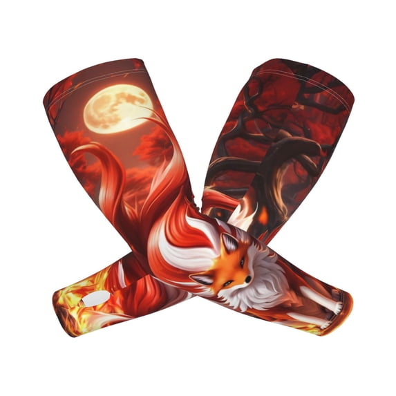 Goofa Red Leaf Flame Fox Pattern UV Sun Protection Arm Sleeves, UPF 50 Sports Cooling Arm Compression Sleeves for Men Women Teenager