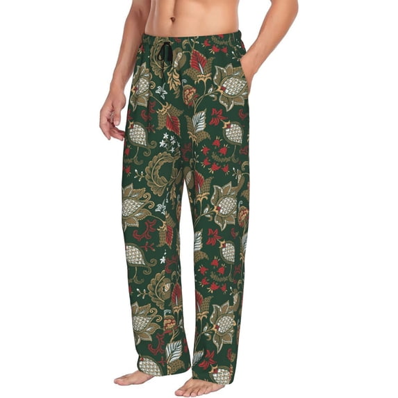 Goofa Red Leaves Printed Soft Pajama Pants for Men, Wide Leg Comfy Casual Lounge Yoga Pants-Small