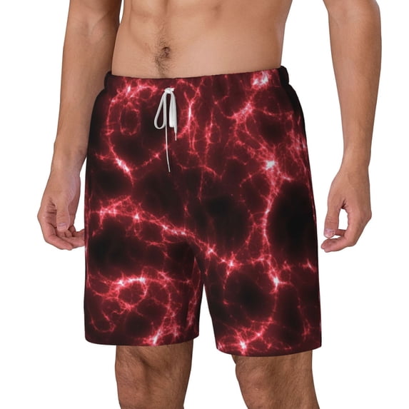 Goofa Red Line Printed Men's Swim Trunks Board Shorts Quick Dry Mens Swimming Trunks with Compression Liner,Breathable Fit Hawaii Beach Shorts-Large