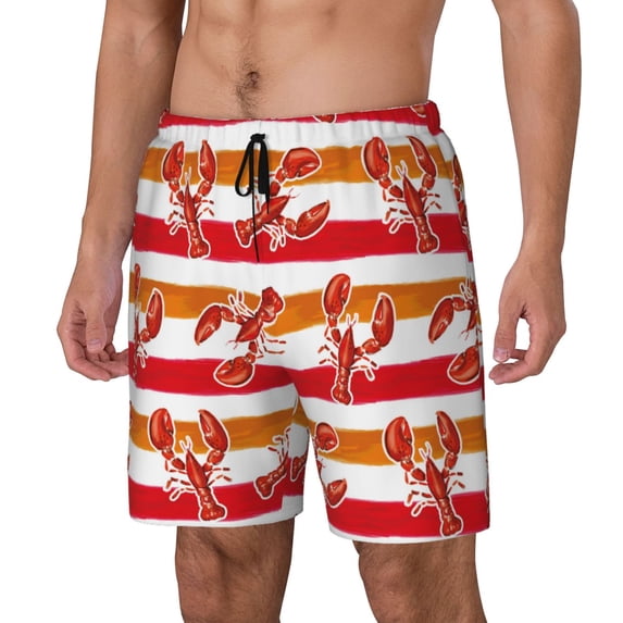 Goofa Red Lobster Printed Men's Swim Trunks Board Shorts Quick Dry Mens Swimming Trunks with Compression Liner,Breathable Fit Hawaii Beach Shorts-X-Large