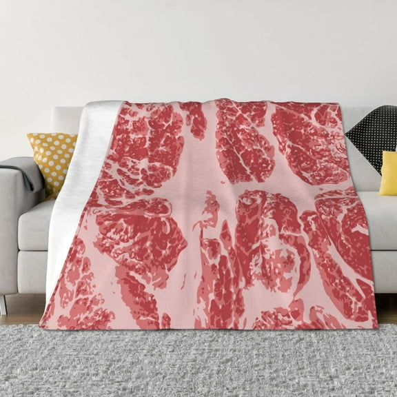 Goofa Red Meat Pattern Fleece Throw Blanket for Couch, Soft Checkered Flannel Blanket for Sofa, Warm Cozy Decorative Blanket Fall Decor Gift-40"x30"