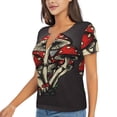 thumbnail image 1 of Goofa Red Mushrooms Pattern Womens Deep V Neck Low Cut Tops Casual Summer Short Sleeve Ribbed Knit T-Shirts-X-Large, 1 of 5