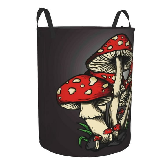 Goofa Red Mushrooms Printed Circular Hamper,Laundry Basket with Handles,Storage Baskets Foldable,Large Capacity Laundry Hamper-Small