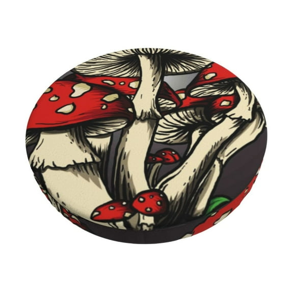 Goofa Red Mushrooms Printed Stool Covers Round, Waterproof Round Bar Stool Covers Anti-Slip Round Bar Stool Seat Cover with Elastic Bands Durable -13 inch