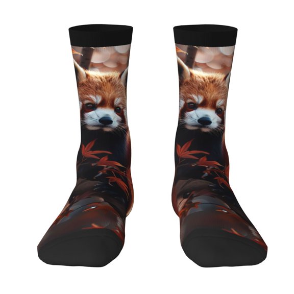 Goofa Red Panda Autumn Branches Printed Men's Crew Socks, Soft Durable Breathable Moisture-Wicking with Odor Control Cotton socks