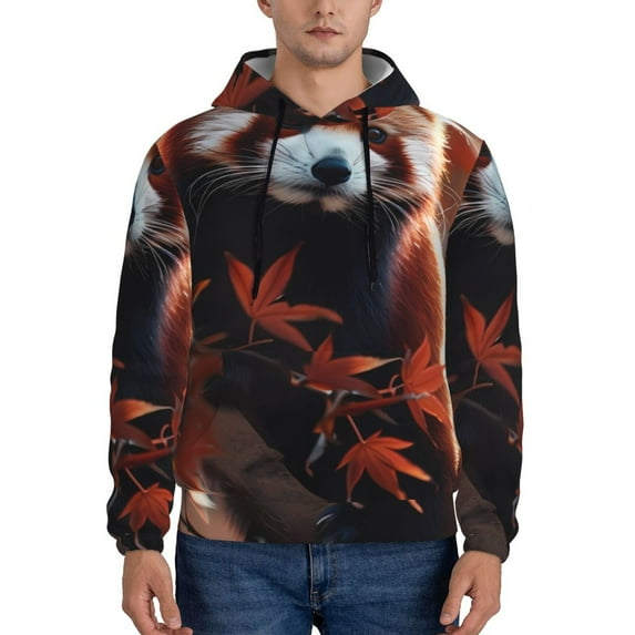 Goofa Red Panda Autumn Branches for Men's Hooded Sweatshirt - Lightweight Pullover Hoodie with Kangaroo Pocket, Perfect for Everyday Wear-Small