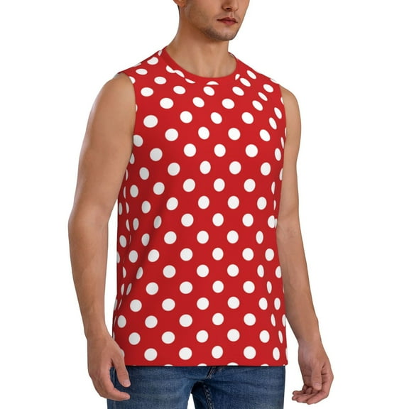 Goofa Red Polka Dot Printed Men's Sleeveless T-Shirt - Athletic Gym Workout Tank Top for Men - Moisture-Wicking, UPF 30+ Quick-Dry Muscle Tee-Small