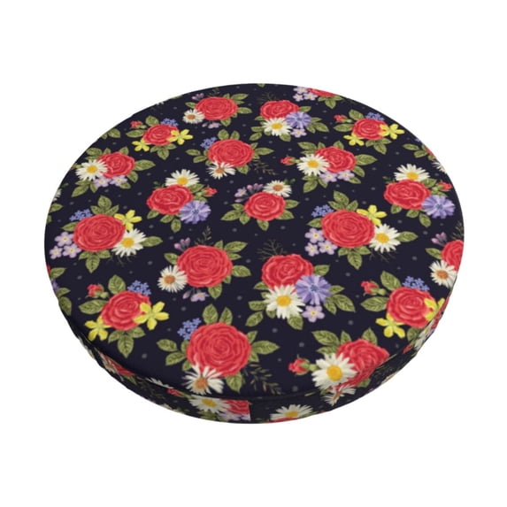 Goofa Red Rose Flower Printed Stool Covers Round, Waterproof Round Bar Stool Covers Anti-Slip Round Bar Stool Seat Cover with Elastic Bands Durable -12 inch