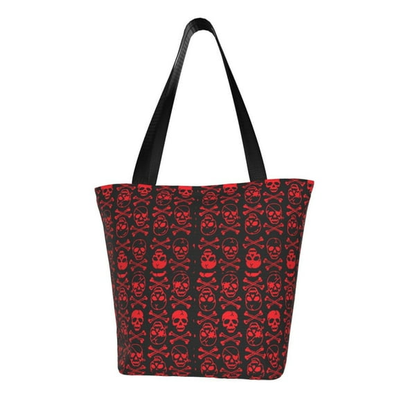 Goofa Red Skulls With Crossbones Pattern Tote Bags,Large Capacity Bag,Beach Tote with Zipper Closure, Large Capacity and Foam Padding