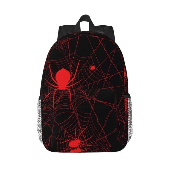 Goofa Red Spider On The Web Pattern Lightweight Student Backpack for School, Water-Resistant, Adjustable Straps, Fits 15" Laptop, Multiple Pockets for Books, Accessories