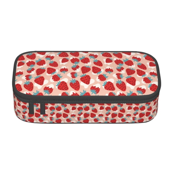 Goofa Red Strawberry Pattern Pencil Case, Multi- Slot Pencil Pouch, Portable Pencil Bag, Pen Case for& Office