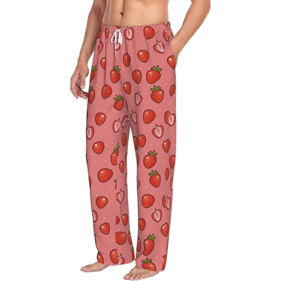 Goofa Red Strawberry Printed Soft Pajama Pants for Men, Wide Leg Comfy Casual Lounge Yoga Pants-XX-Large