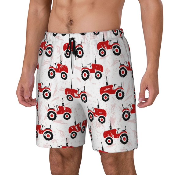 Goofa Red Wheeled Tractors Printed Men's Swim Trunks Board Shorts Quick Dry Mens Swimming Trunks with Compression Liner,Breathable Fit Hawaii Beach Shorts-Medium