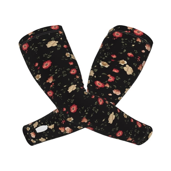 Goofa Red White Flowers Pattern UV Sun Protection Arm Sleeves, UPF 50 Sports Cooling Arm Compression Sleeves for Men Women Teenager