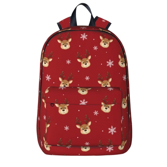Goofa Reindeer Faces Festive Red Printed Backpack,Laptop Backpack,Durable Anti-Theft Travel Work Backpack,Water-resistant Backpack