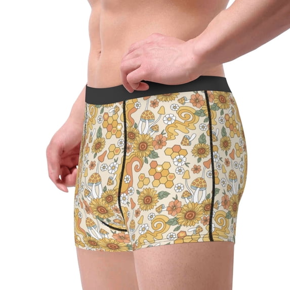 Goofa Retro 70s 60s Flower Printed Men's Boxer Briefs Underwear, Moisture-Wicking Underwear, Trunk,Soft and Breathable Cotton Underwear-Medium